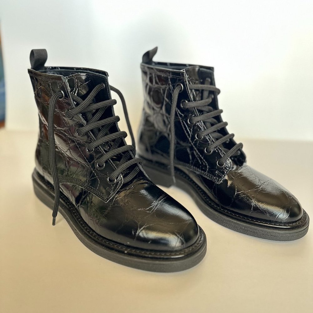 AGL Women's Moreen Lace Up Boot in Black Leather Size 7 NWOB